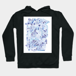 Abstract Blue Zig Zag Watercolor Lines Painting Hoodie